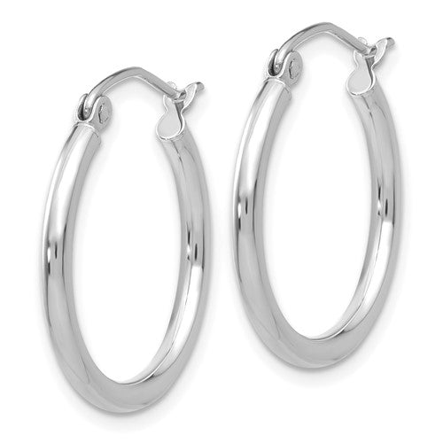 14k White Gold 20mm Polished 2mm Tube Hoop Earrings