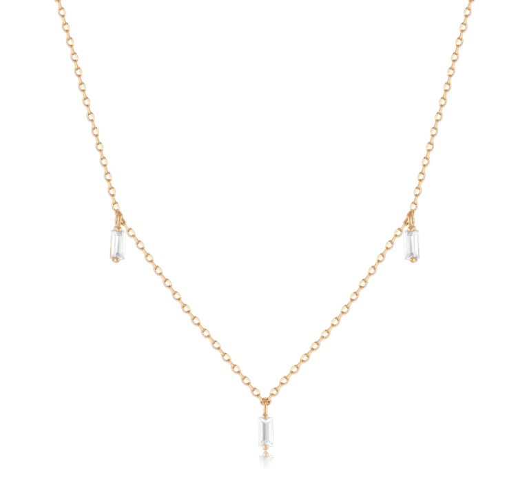 MARINA | Floating Triple Baguette White Sapphire Necklace