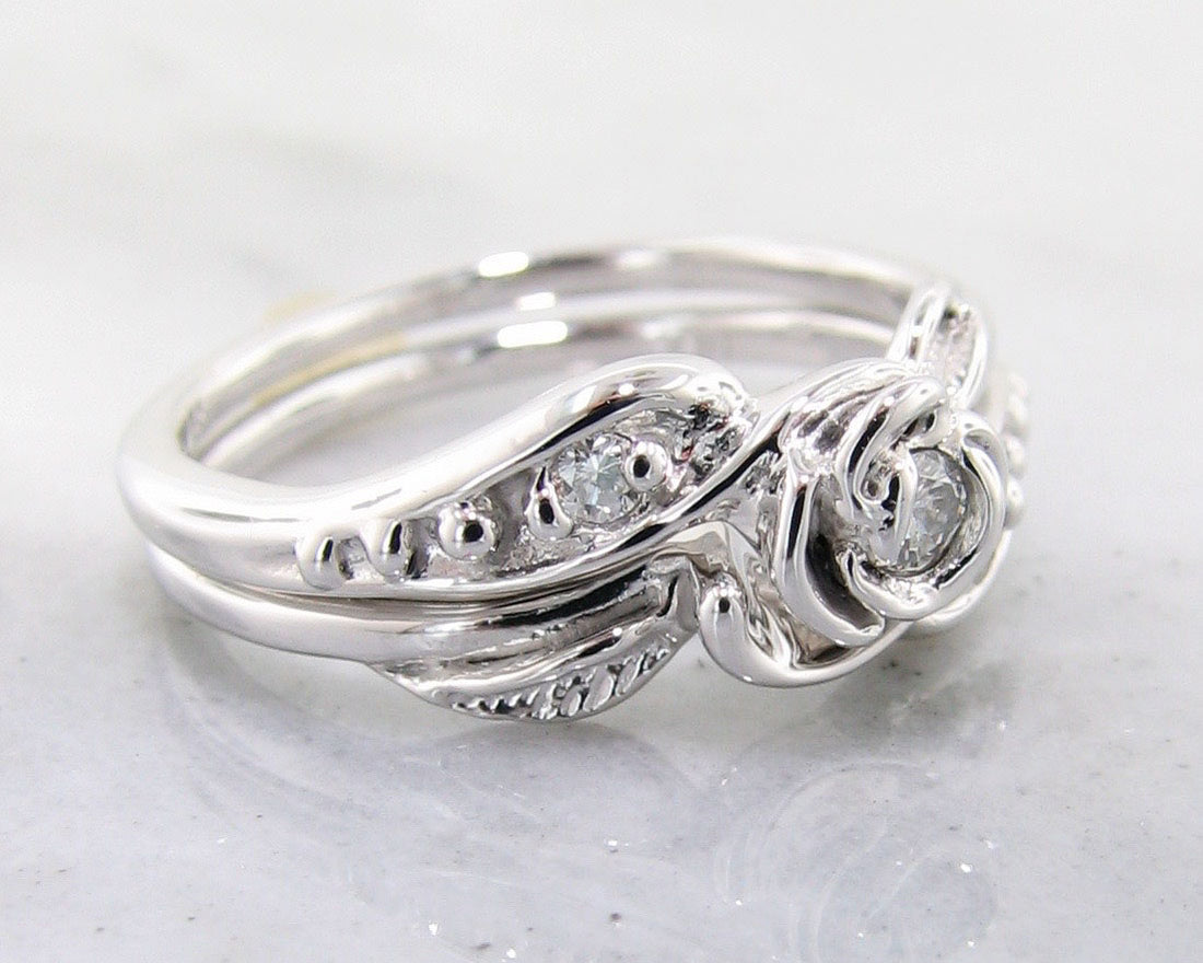 Diamond White Gold Wedding Set, Tea Rose