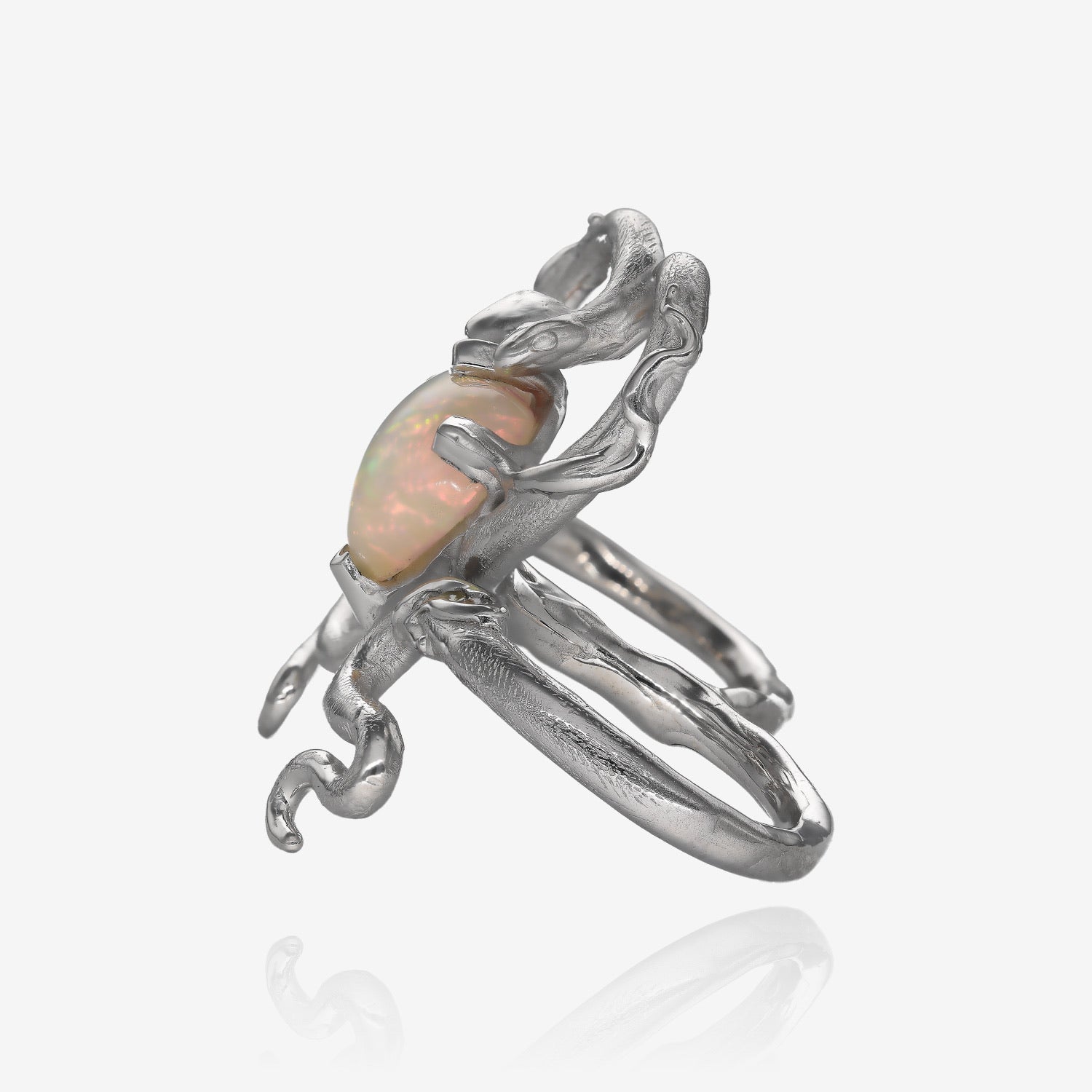 Heart Opal Two Finger Snake Ring