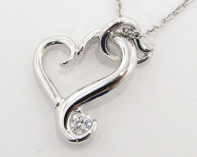 Silver Moissanite Heart Necklace, Flutter