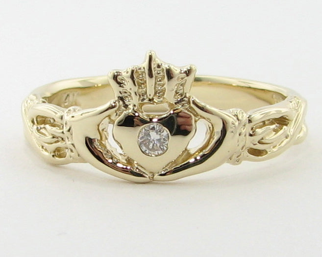 .03ct Diamond and Claddagh Celtic Gold Ring