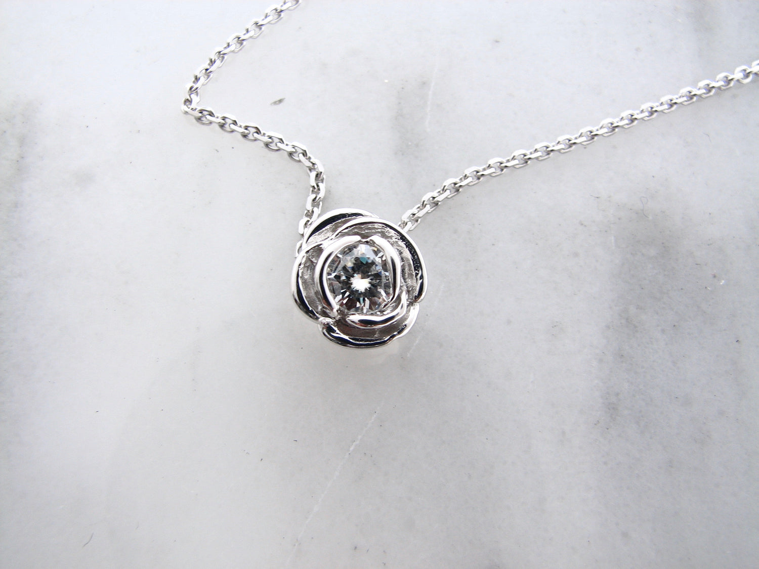 Silver Moissanite April Birthstone Necklace, Rose Slider