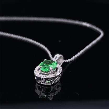 Grassy Green Tsavorite Garnet Halo Necklace