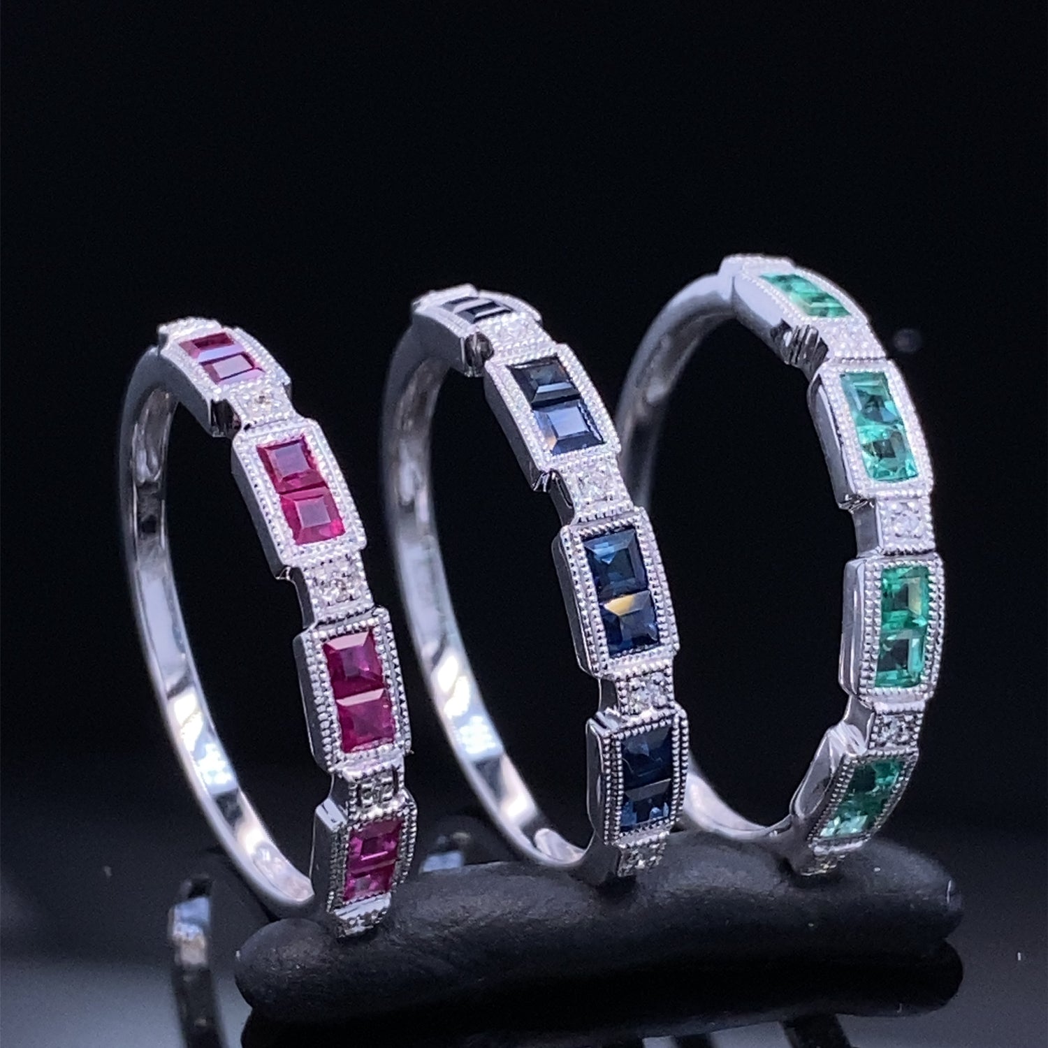 Orient Express Accented Gemstone White Gold Band