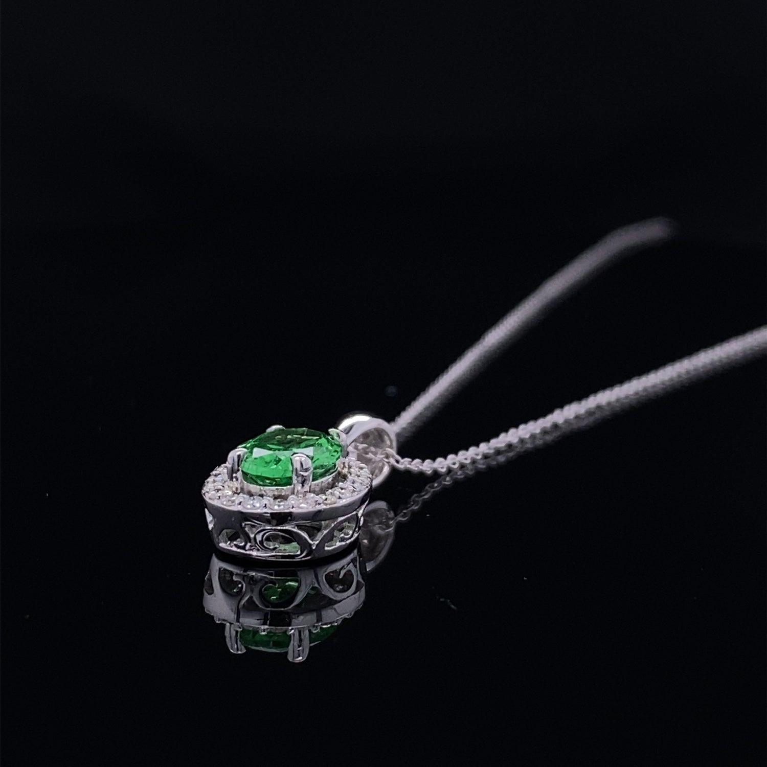 Grassy Green Tsavorite Garnet Halo Necklace