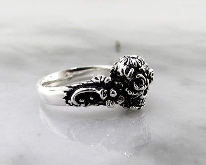 Calavera Sugar Skull Daisy Silver Ring