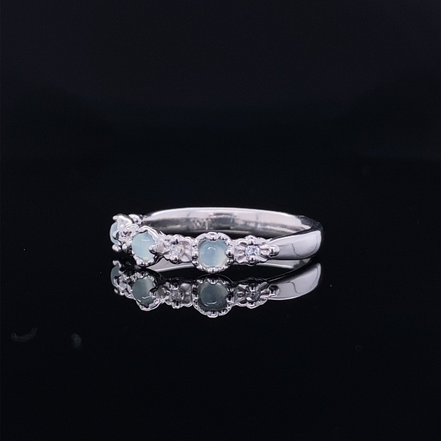 Aquamarine Droplets and Diamond Silver Treasure Band