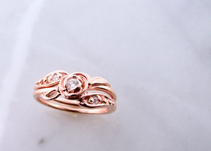 Moissanite Rose Gold Wedding Set, Tea Rose
