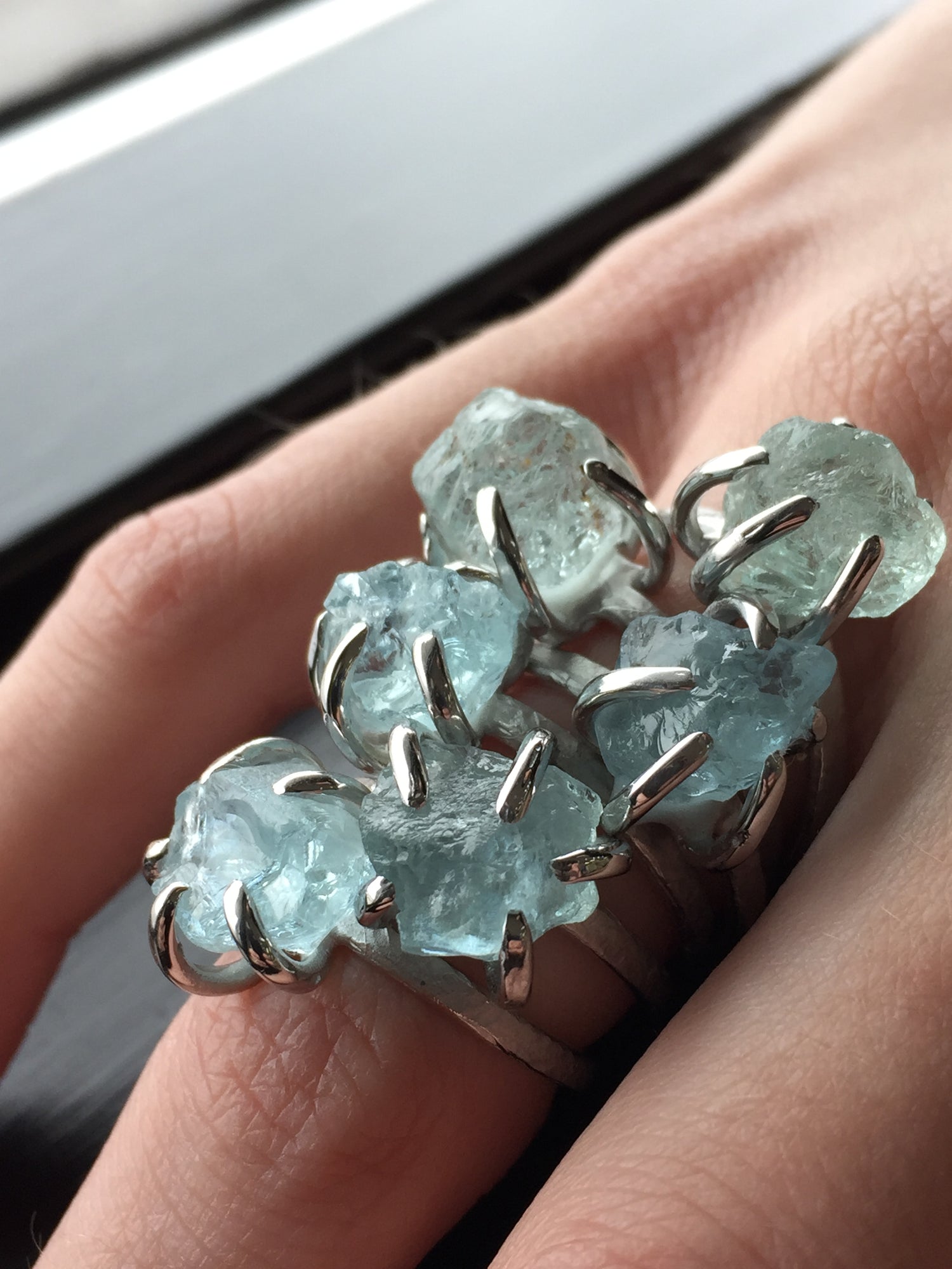 Raw Aquamarine Silver Ring, Glacier