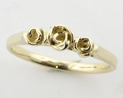 Yellow Gold Band, Three Dainty Roses