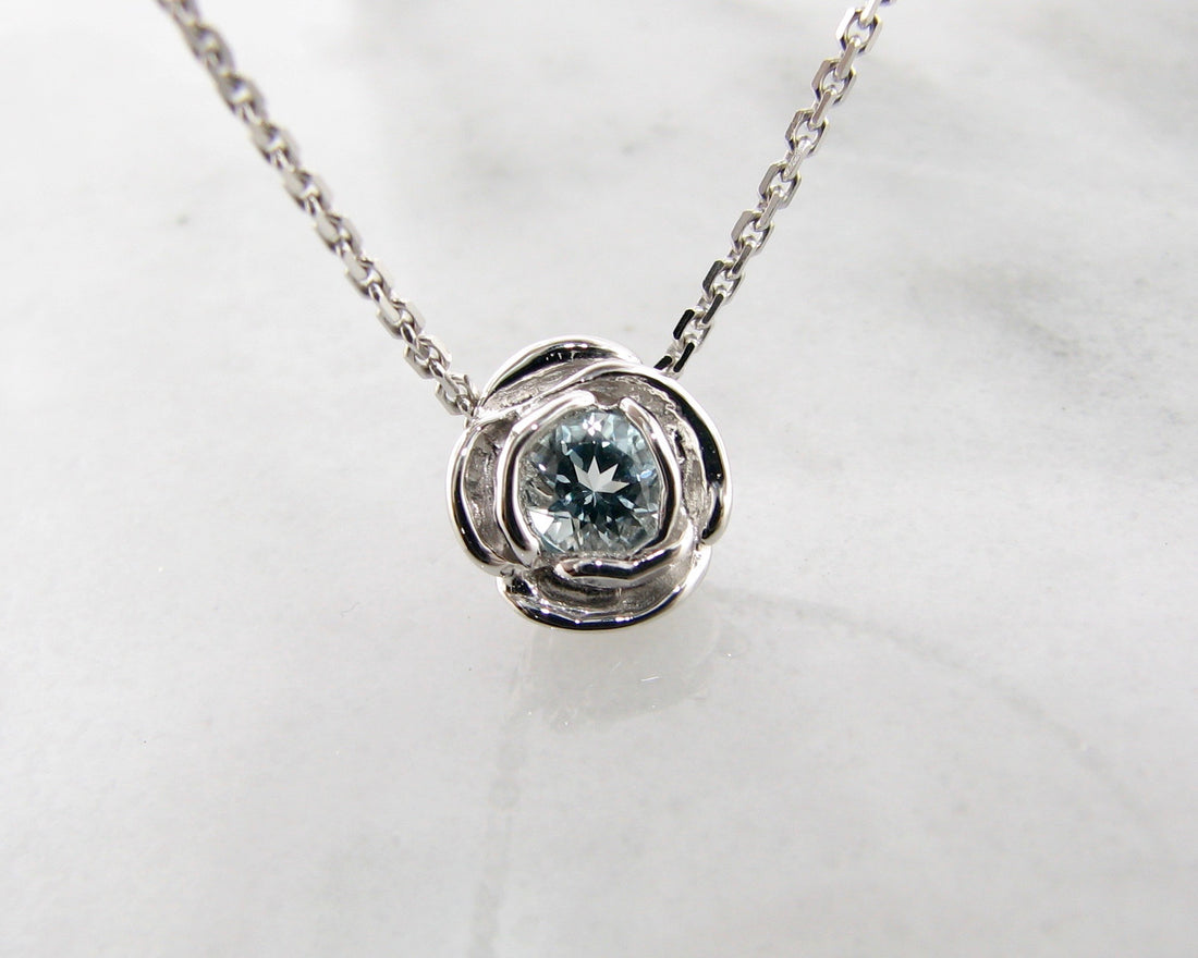 Silver Aquamarine March Birthstone Necklace, Rose Slider