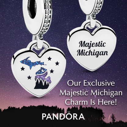 Majestic Michigan Silver Pandora Heart Dangle Charm