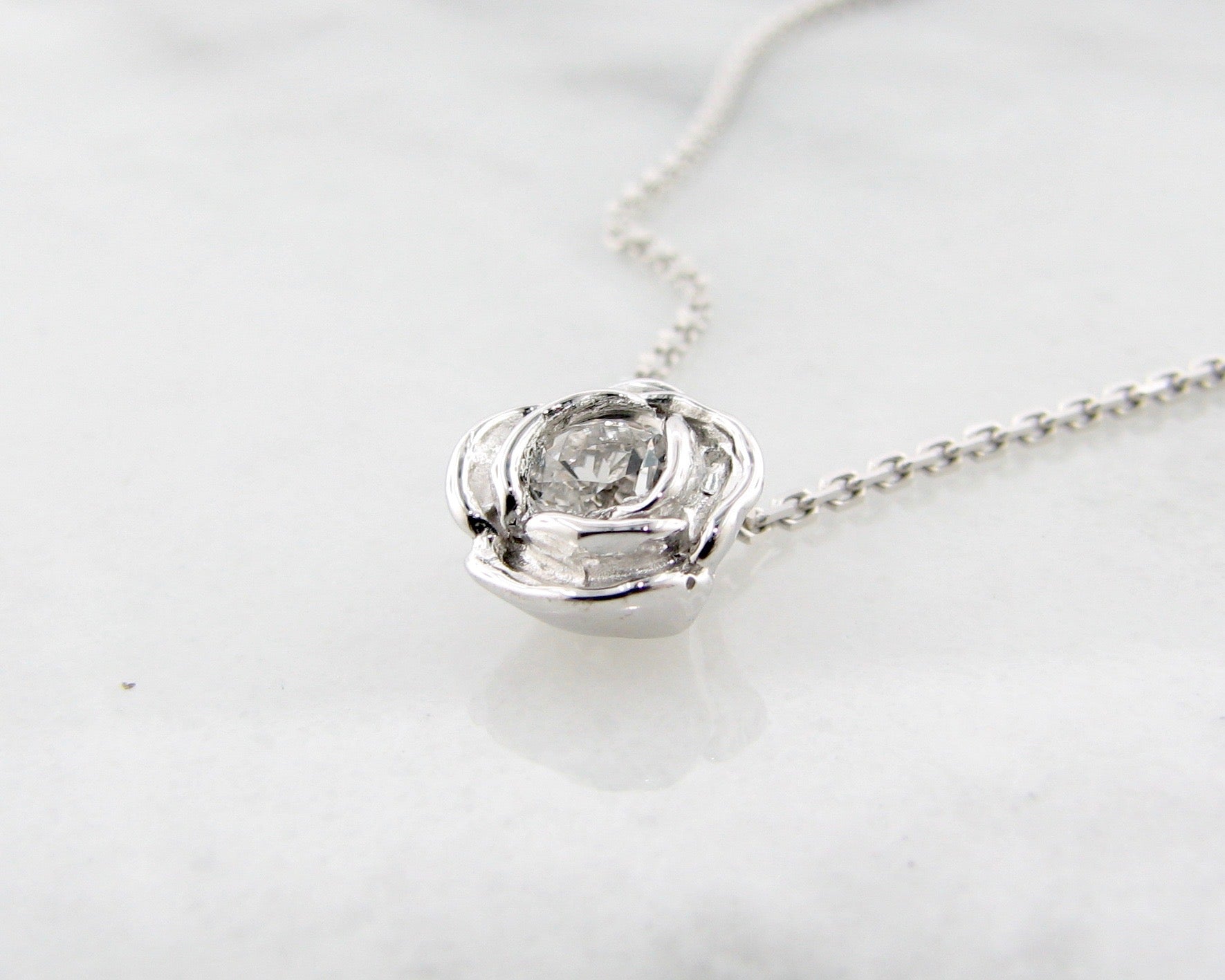 Silver White Topaz April Birthstone Necklace, Rose Slider