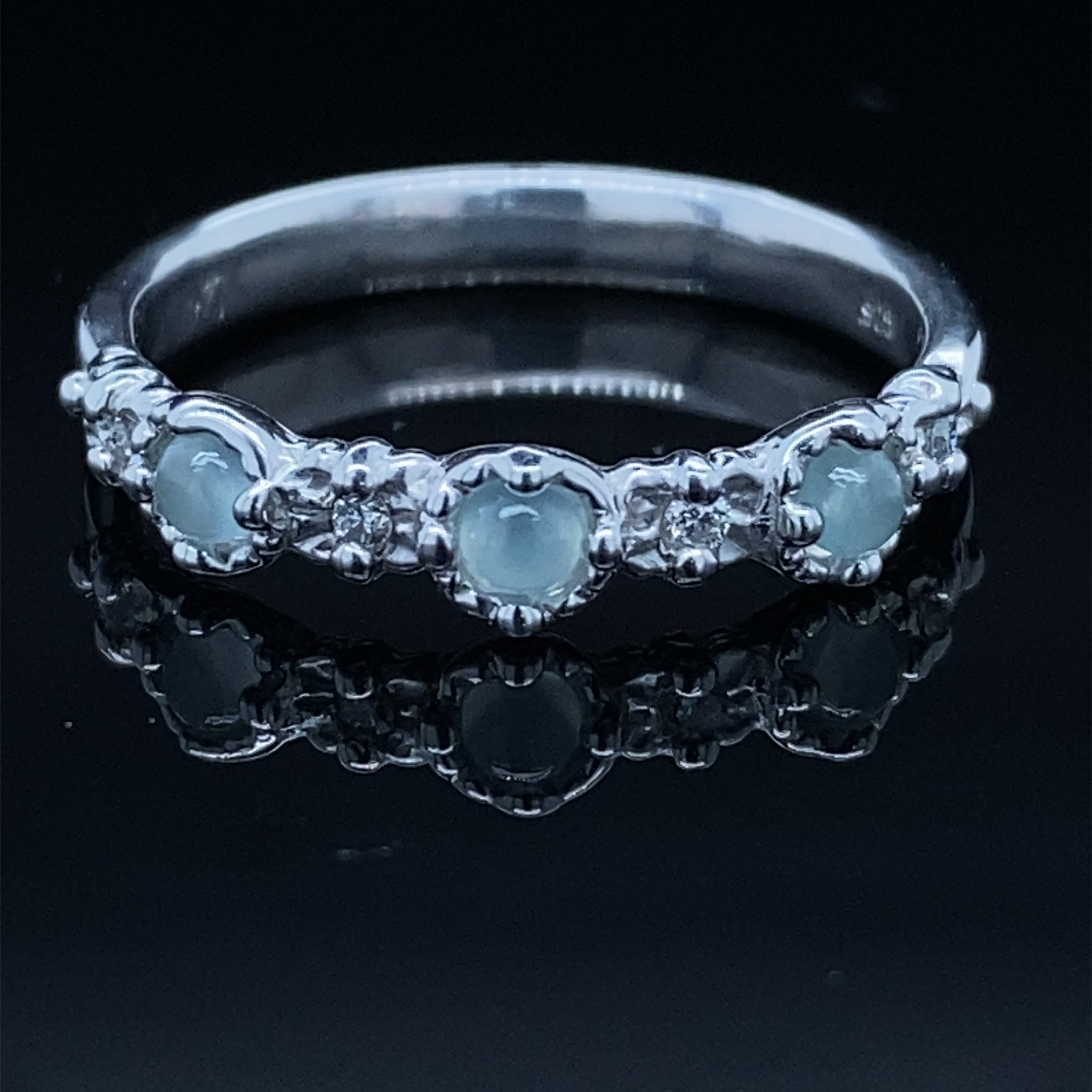 Aquamarine Droplets and Diamond Silver Treasure Band