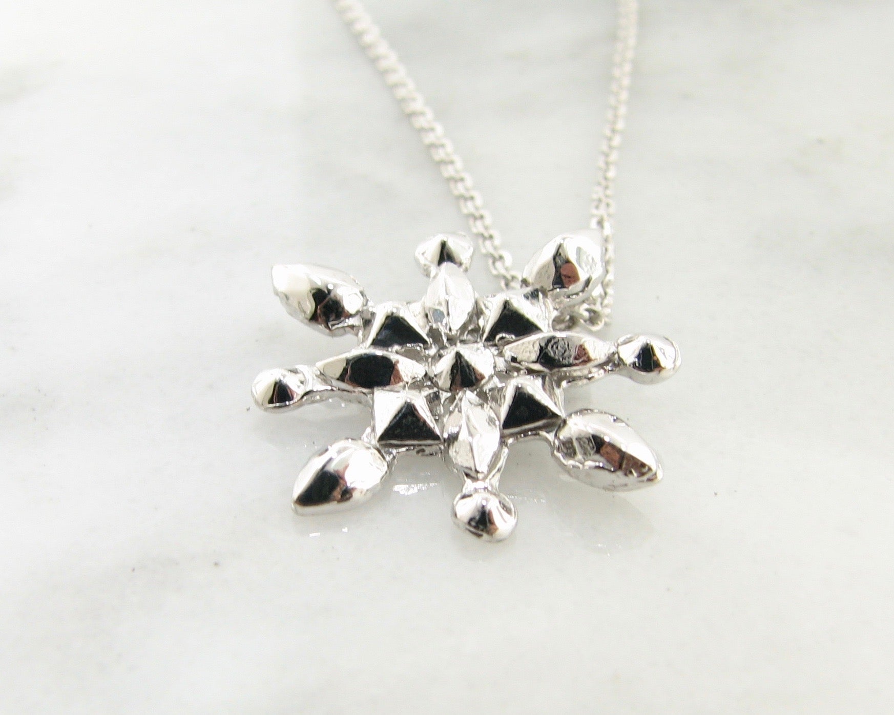 Silver Snowflake Necklace, Faceted