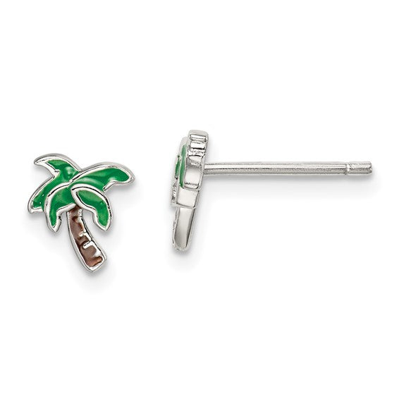 Silver Palm Tree Stud Earrings