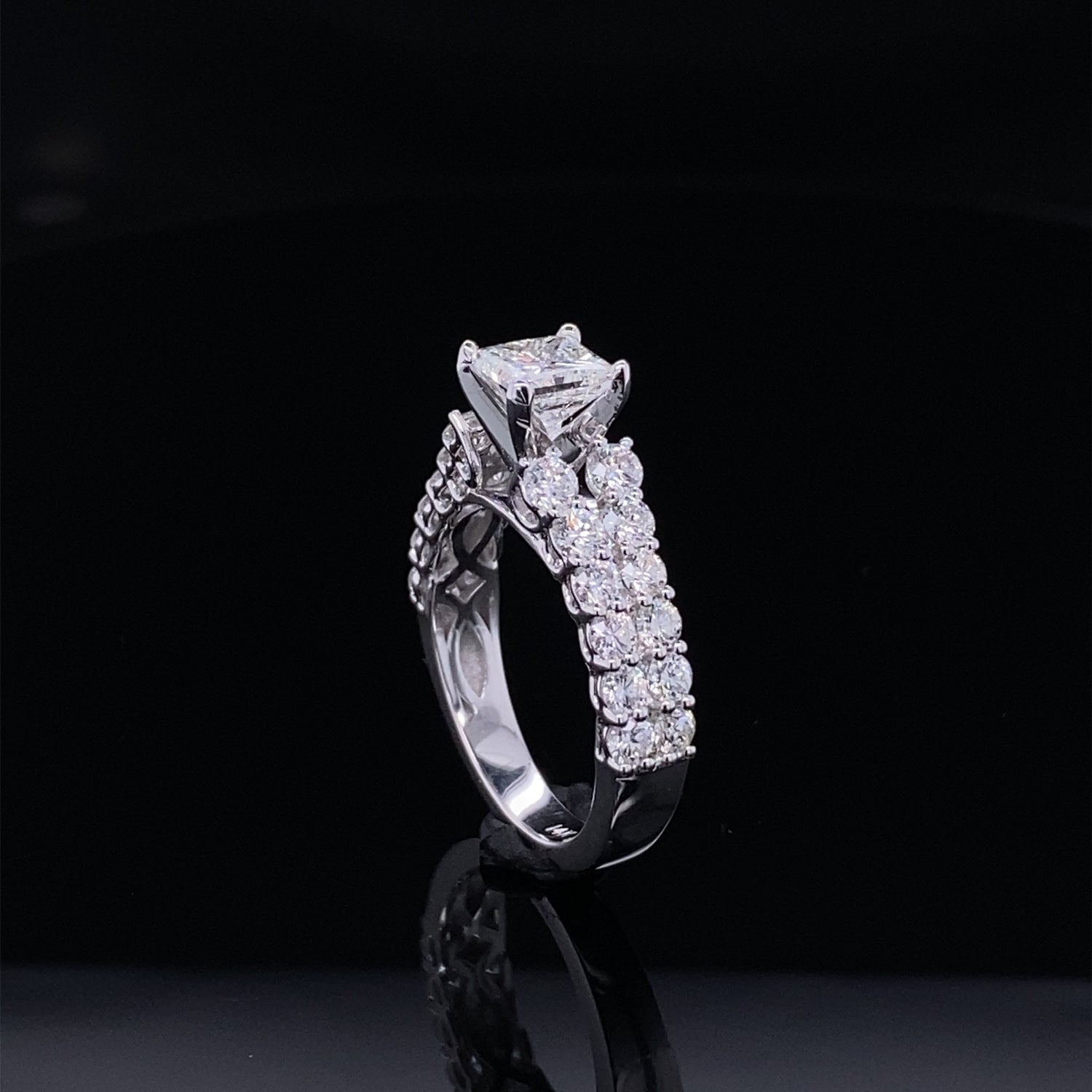 Double Row Princess Cut Diamond Cathedral Ring