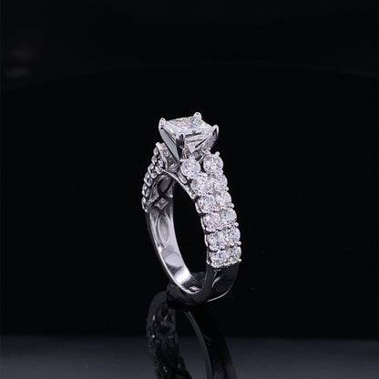 Double Row Princess Cut Diamond Cathedral Ring