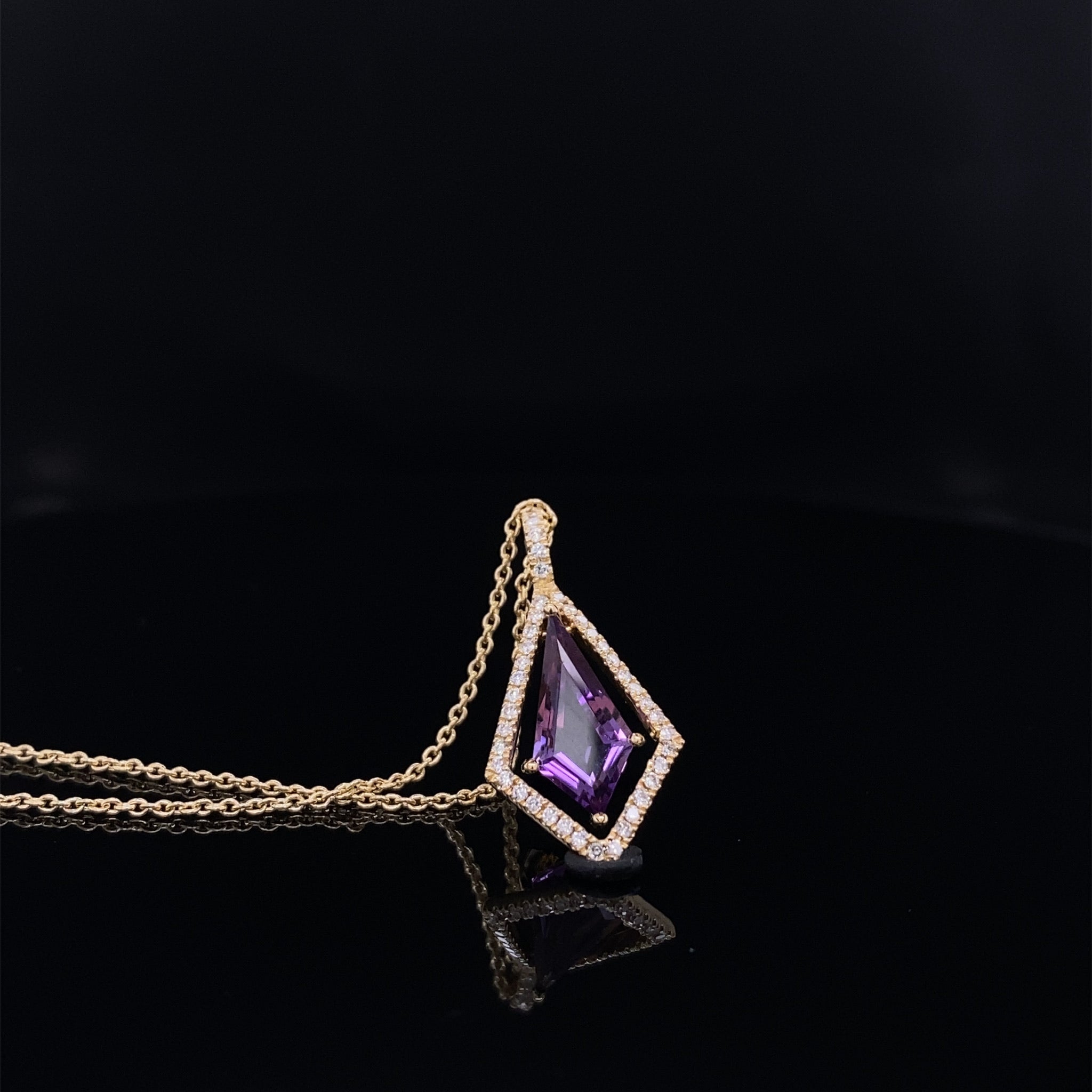 Kite Floating Amethyst Diamond Halo Gold Pendant