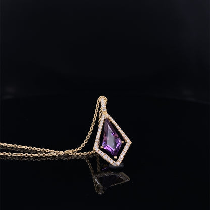 Kite Floating Amethyst Diamond Halo Gold Pendant