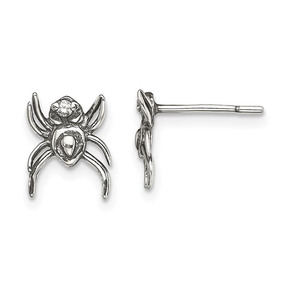 Sterling Silver Antiqued CZ Spider Post Earrings