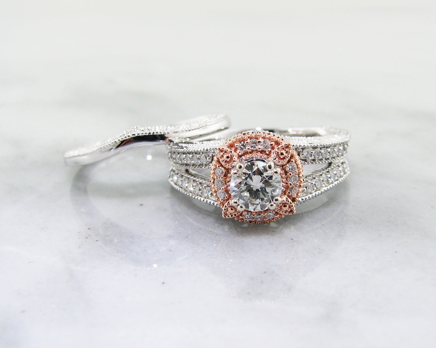 Two-Tone White Rose Gold Diamond Wedding Ring Set