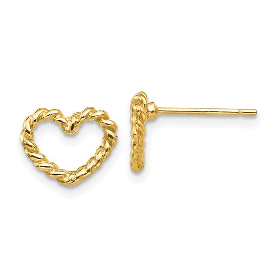 14K Yellow Gold Heart Post Earrings