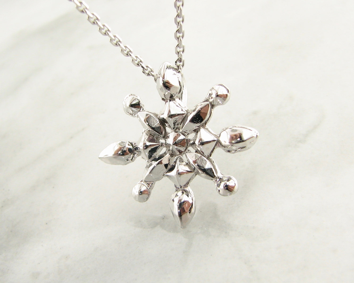 Silver Snowflake Necklace, Faceted