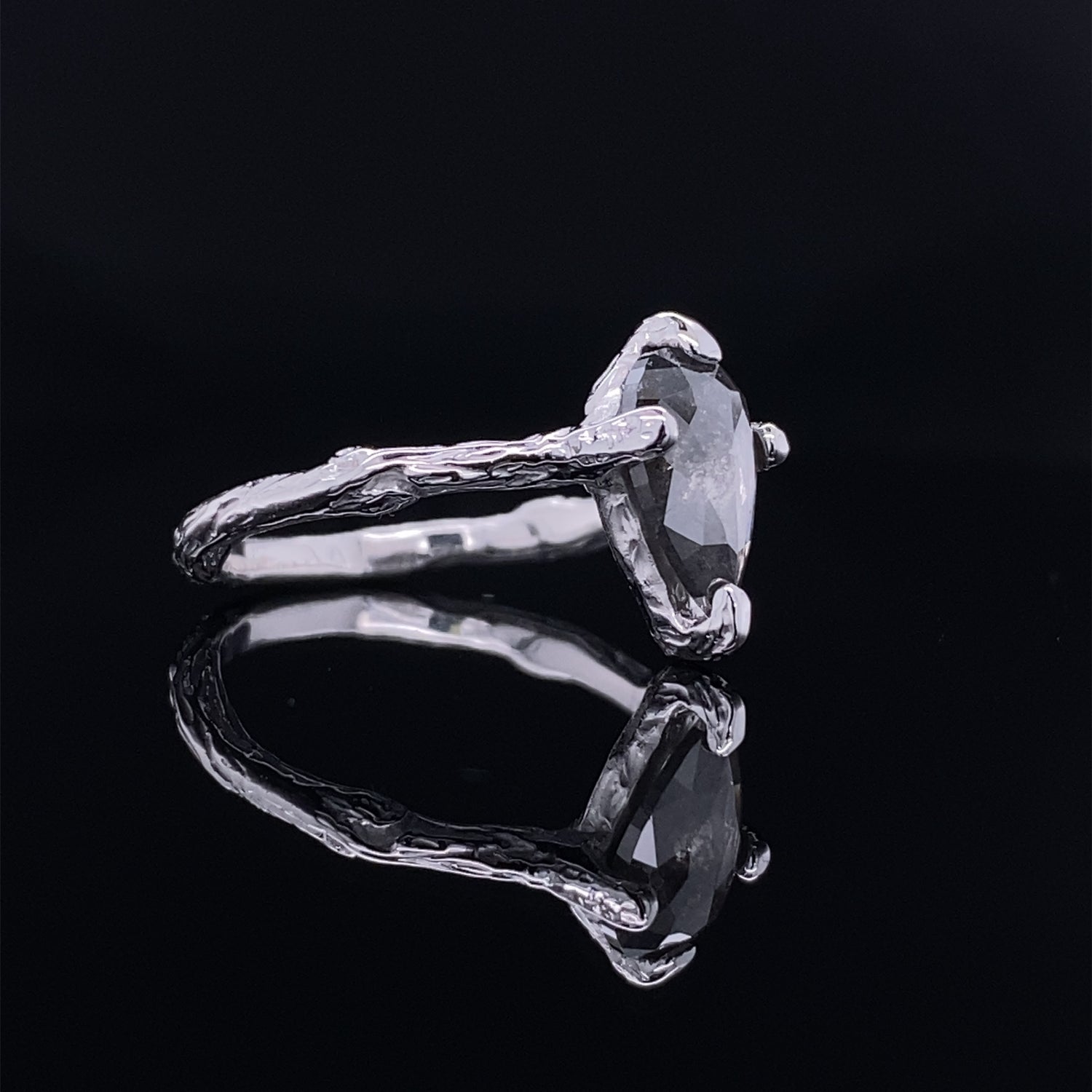 Glittering Tear Drop Grey Pepper Diamond Ring