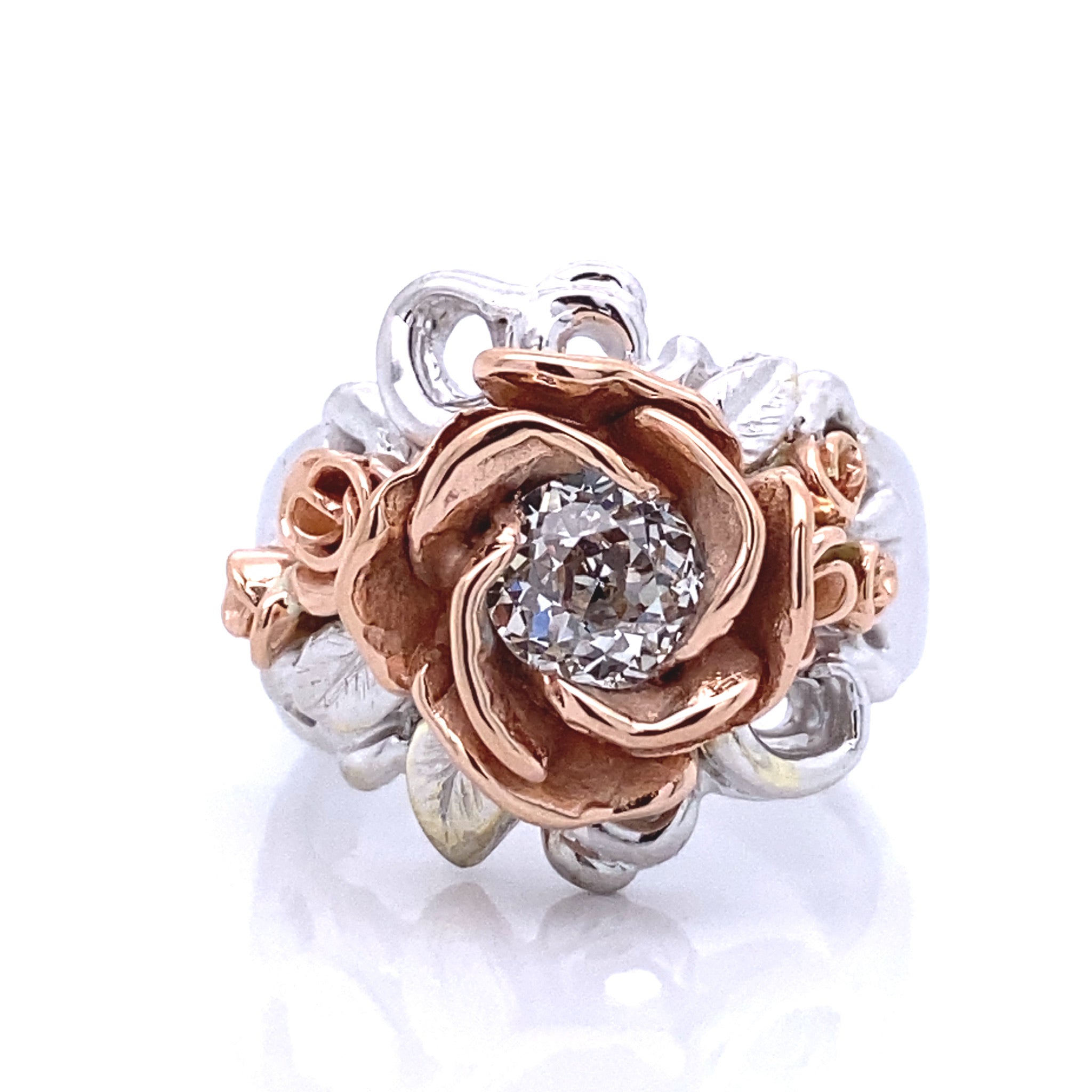 Antique Diamond Rainstorm Roses Two-tone Gold Ring