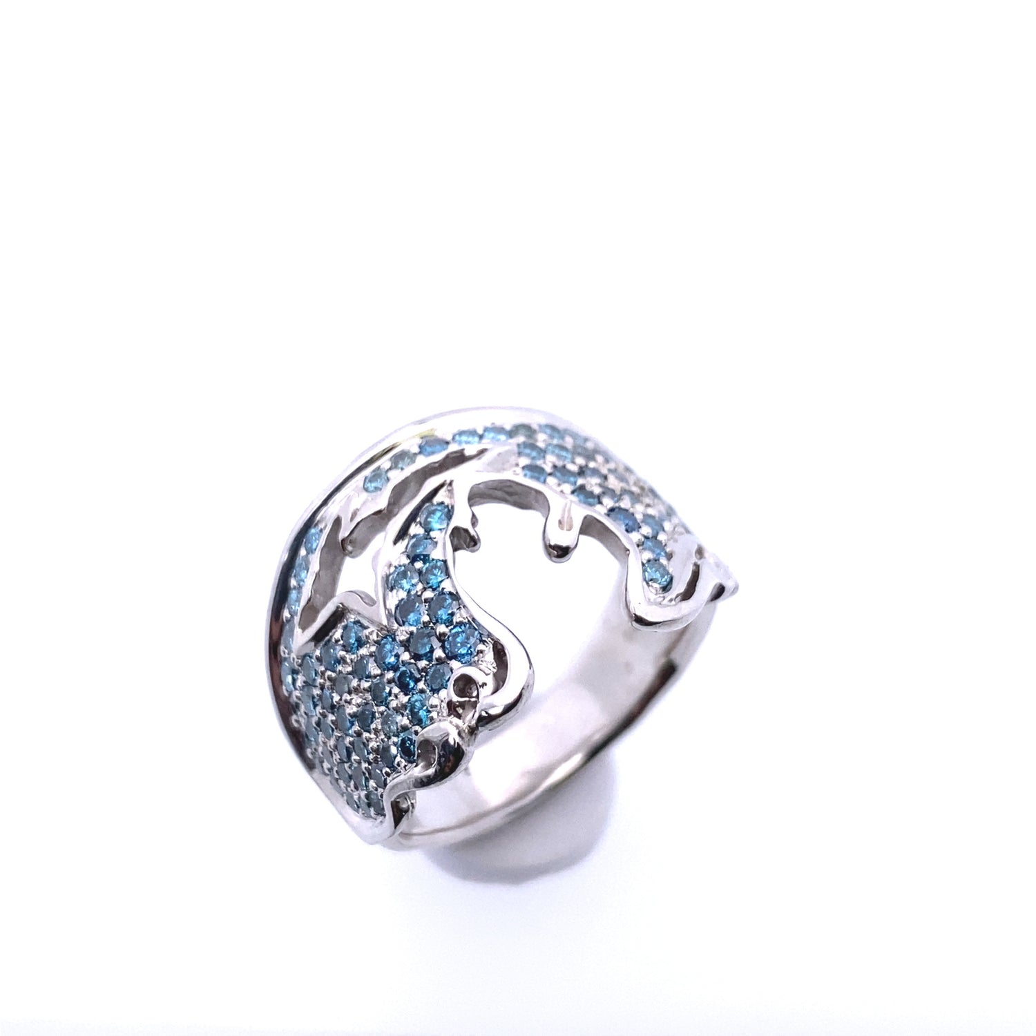 Magnificent Blue Diamond Pave Michigan Coastal Ring