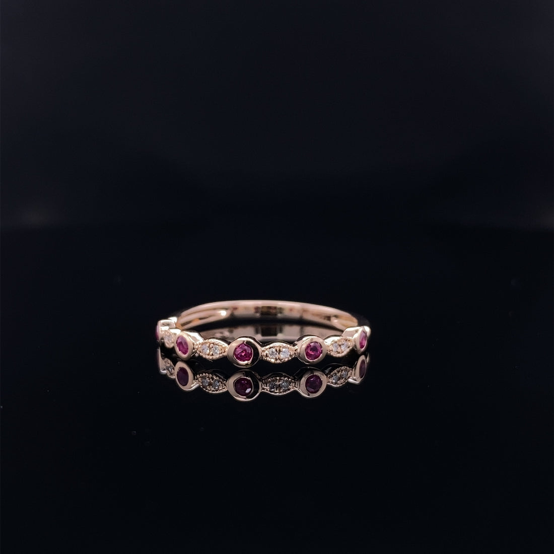 Rose Gold Ruby & Diamond Milgrain Band
