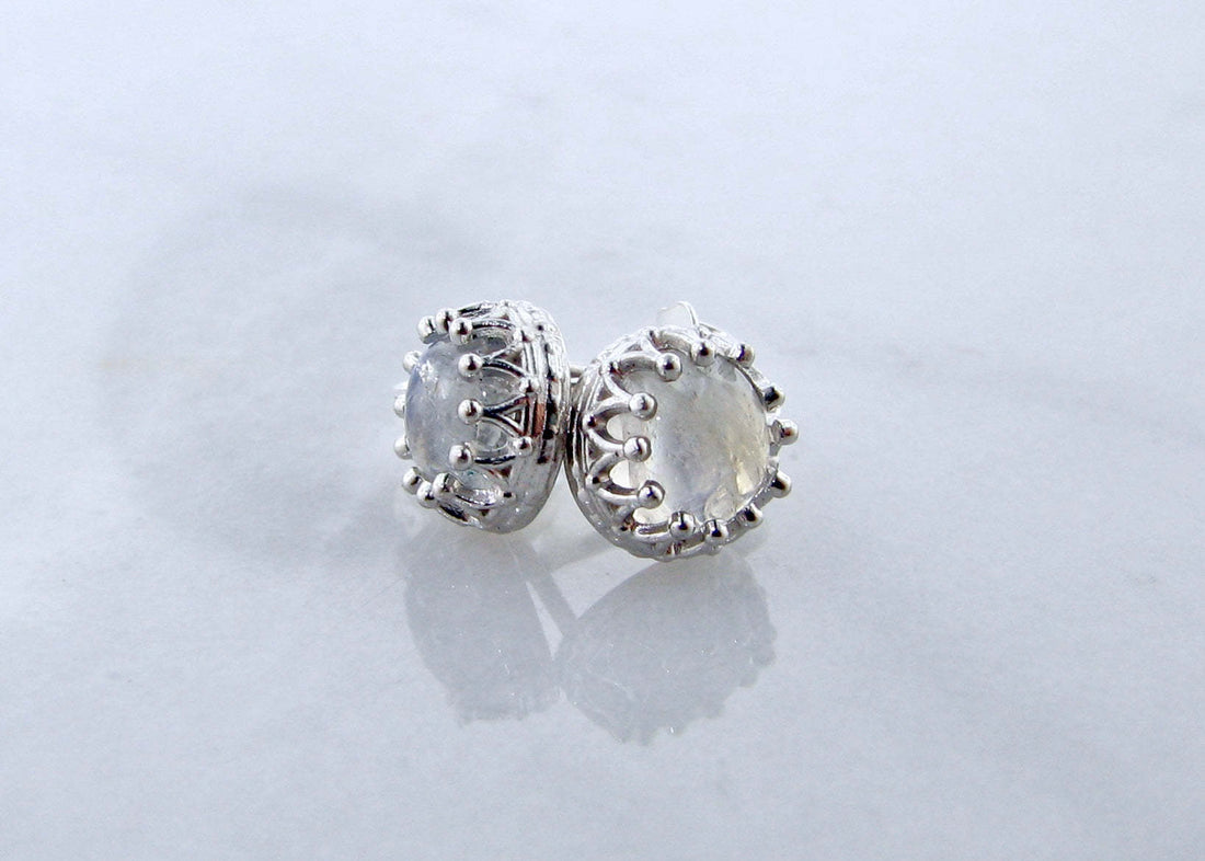 Marrakesh Rainbow Moonstone Crown Stud Earrings in Sterling Silver