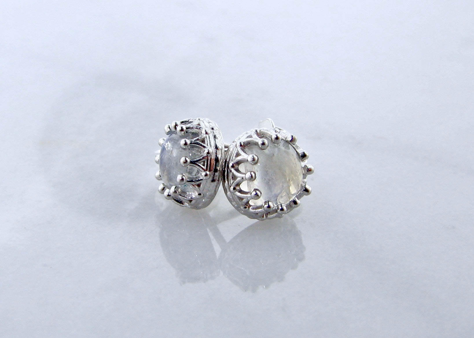 Marrakesh Rainbow Moonstone Crown Stud Earrings in Sterling Silver