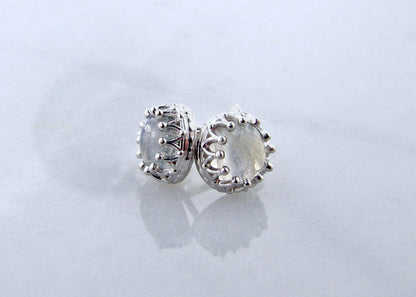 Marrakesh Rainbow Moonstone Crown Stud Earrings in Sterling Silver