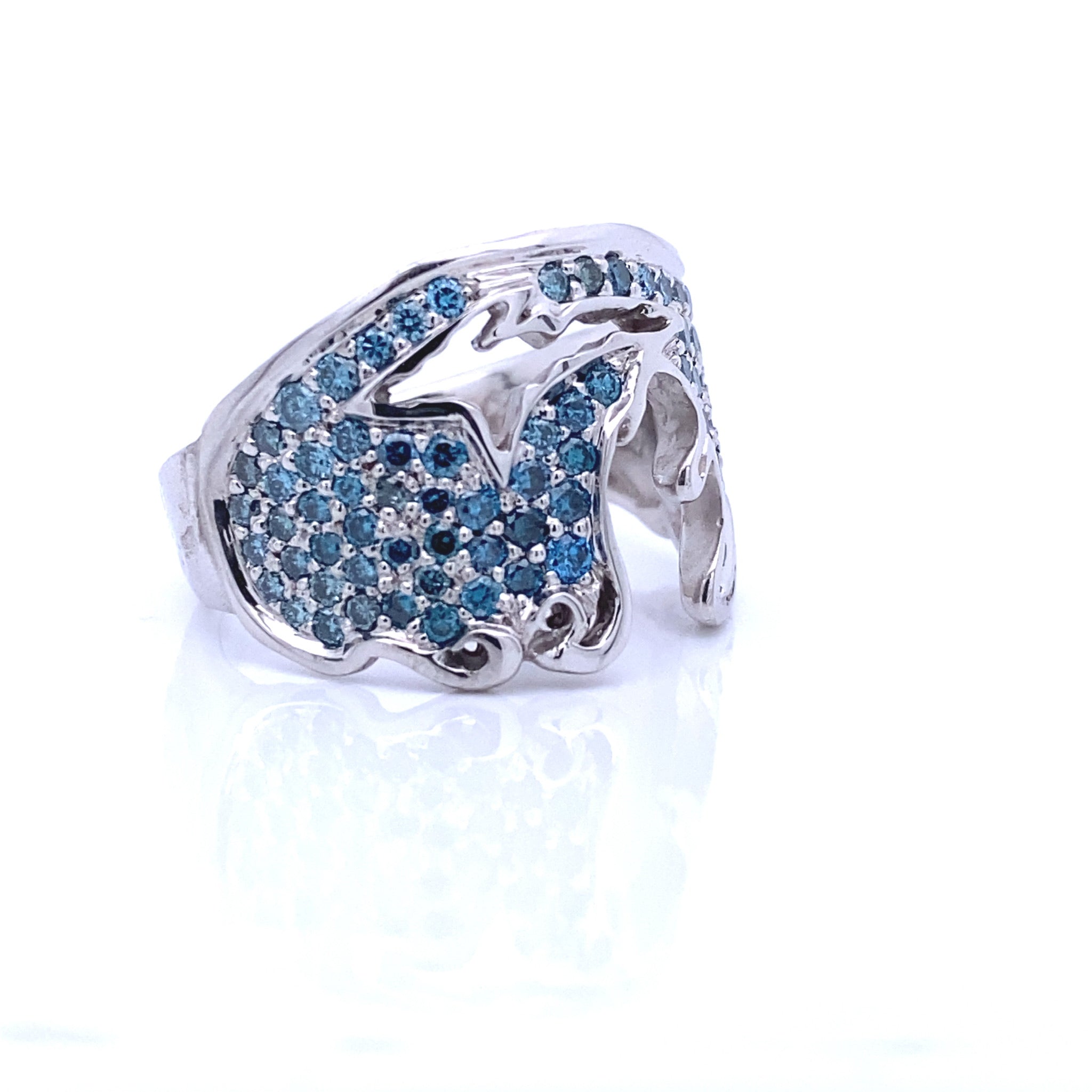 Magnificent Blue Diamond Pave Michigan Coastal Ring