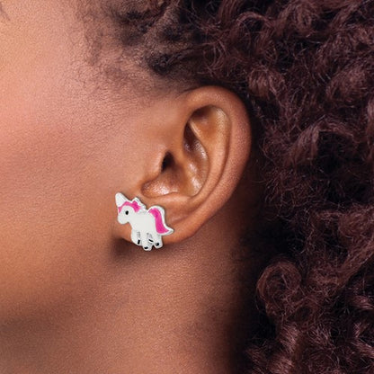 Silver Enamel Unicorn Earrings