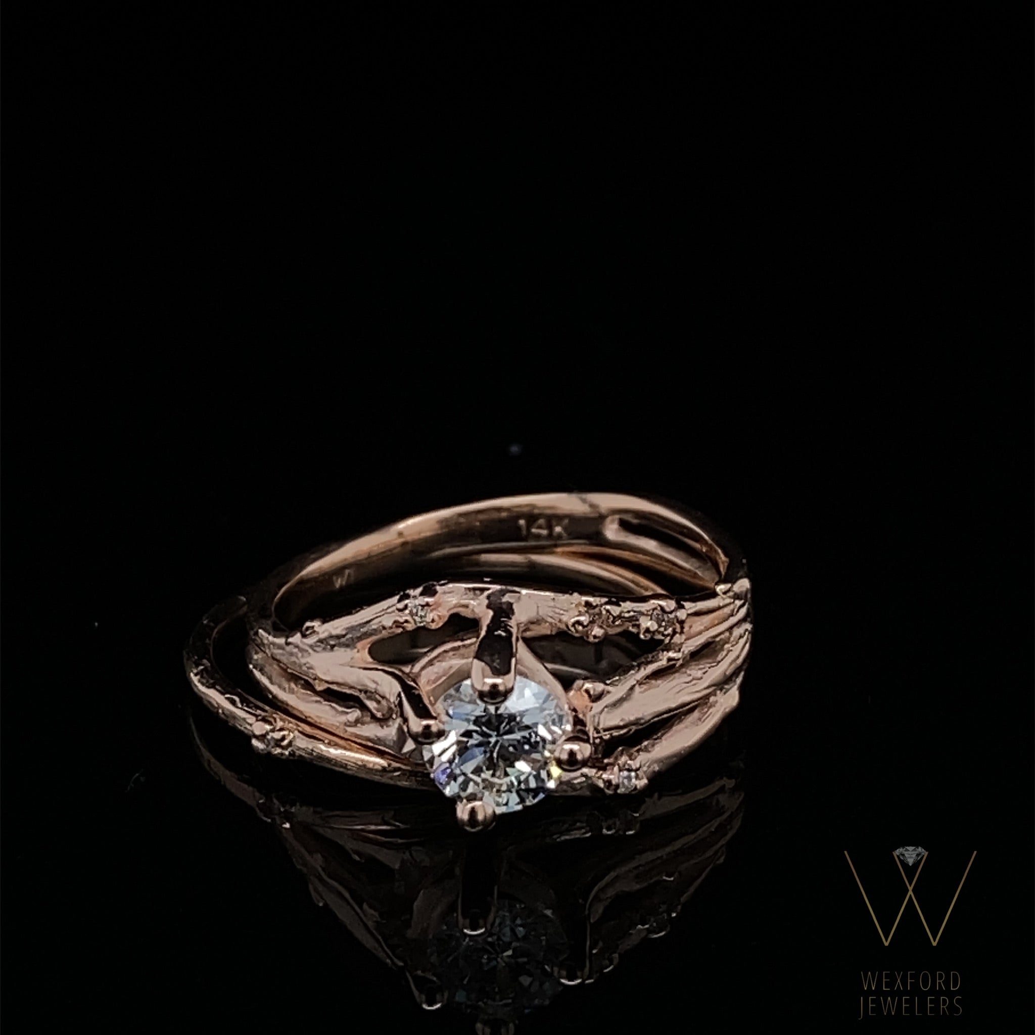 Rose Gold Wedding Ring Set, Cherry Blossom