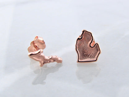 Rose Gold Michigan Earring Studs, Lower Upper Peninsula