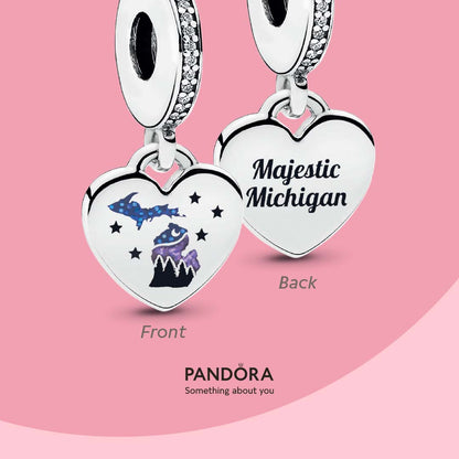 Majestic Michigan Silver Pandora Heart Dangle Charm