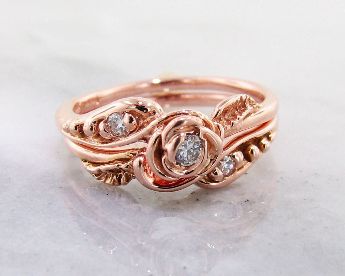 Rose Gold Moissanite Tea Rose Wedding Set