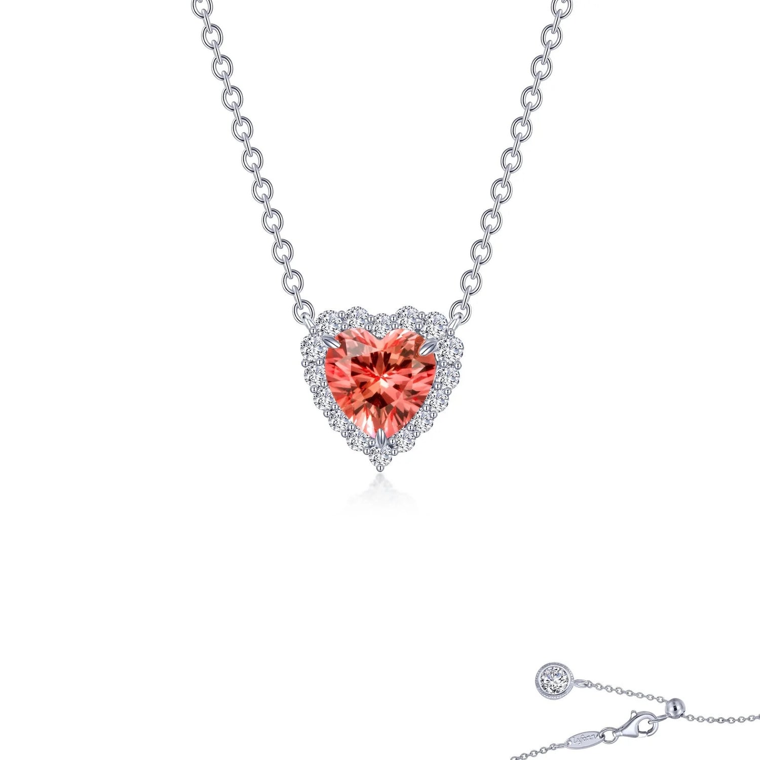 Fancy Padparadscha Lab-Grown Sapphire Halo Heart Necklace