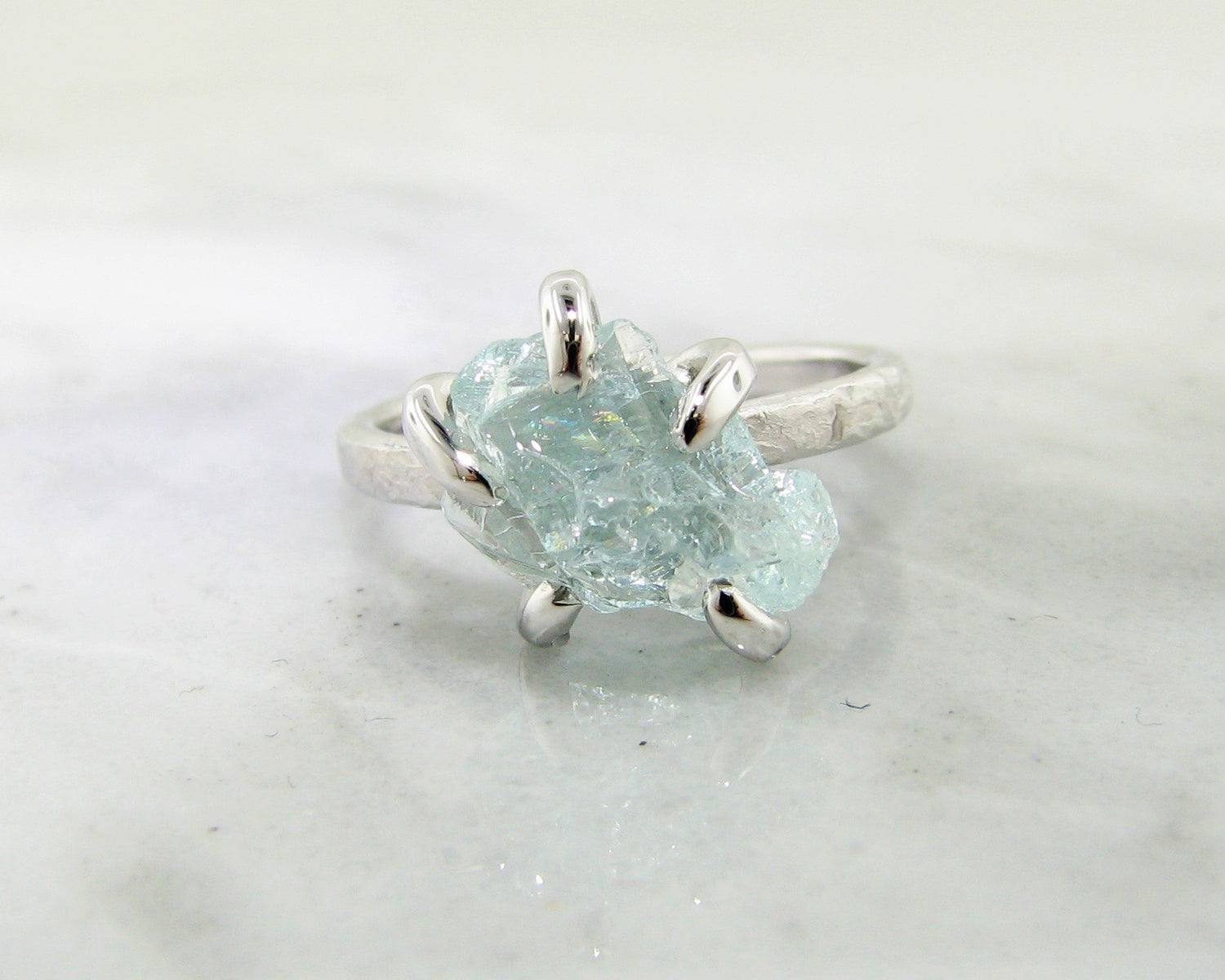 Raw Aquamarine Silver Ring, Glacier