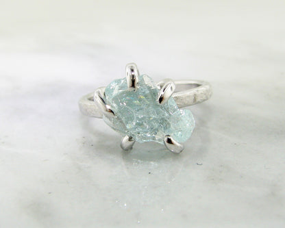 Raw Aquamarine Silver Ring, Glacier