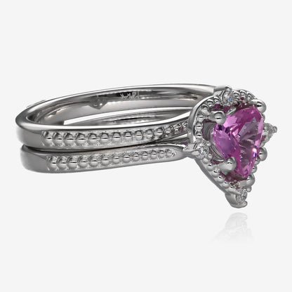 Sleeping Beauty Pink Sapphire Wedding Set 14k White Gold