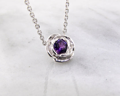 Silver Amethyst February Birthstone Necklace, Rose Slider