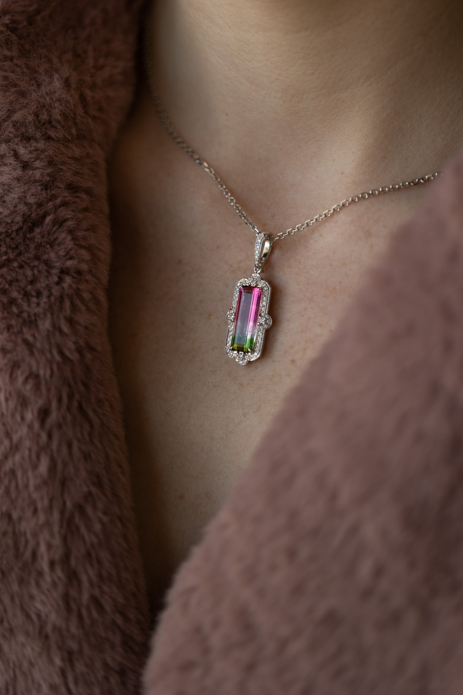 Wowza Watermelon Tourmaline Framed with Brilliant Diamonds