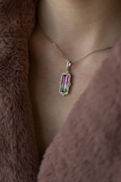 Wowza Watermelon Tourmaline Framed with Brilliant Diamonds