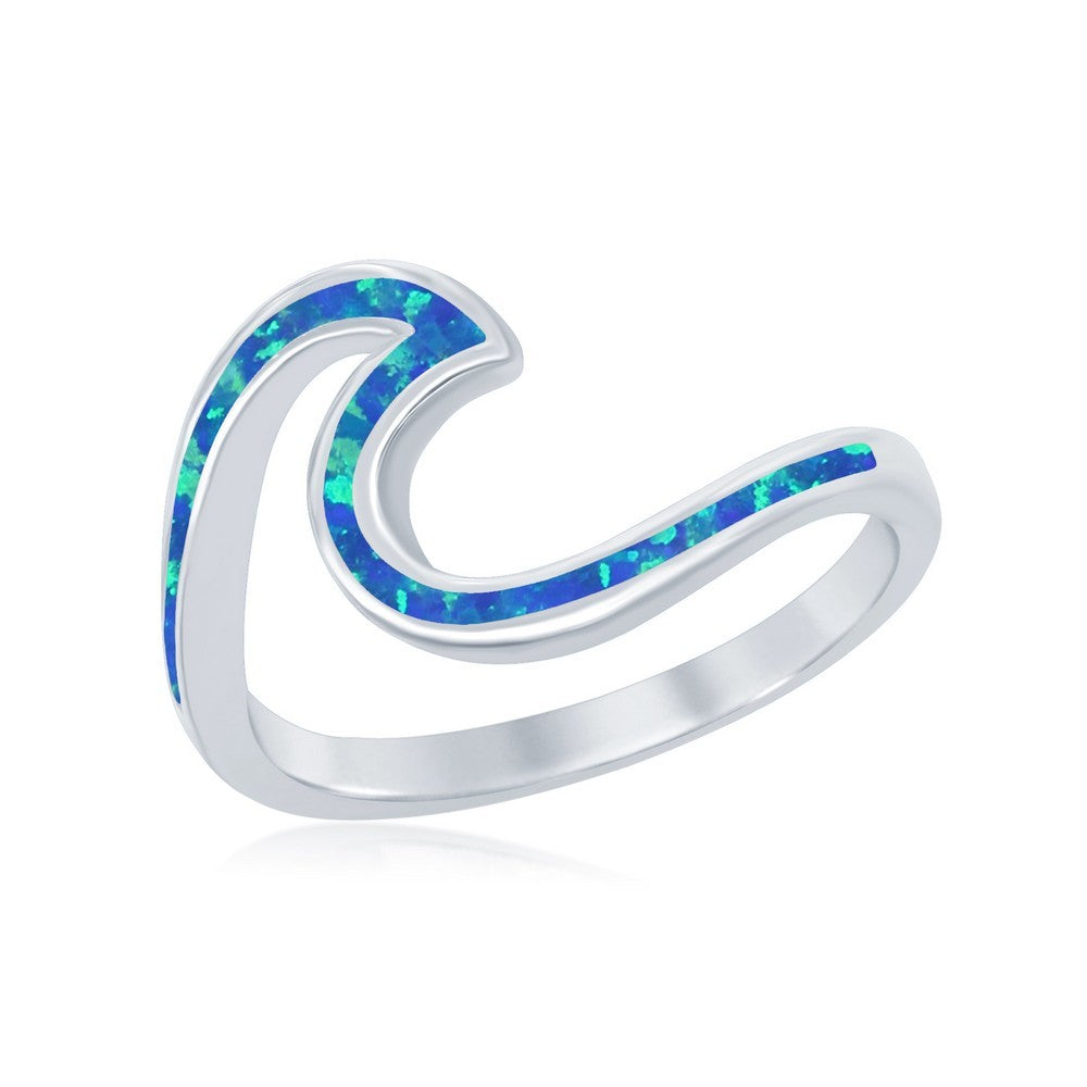 Blue Inlay Opal Wave Ring